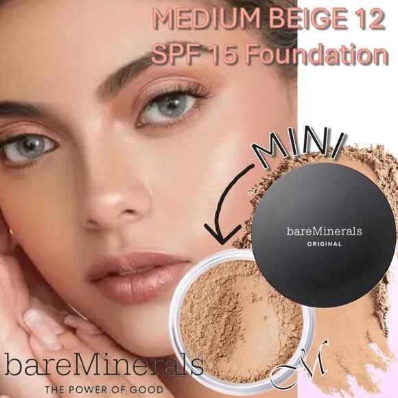 BareMinerals Original Foundation Powder Mini SPF 15~Medium Beige 12 2g NIP RARE! - Picture 1 of 11